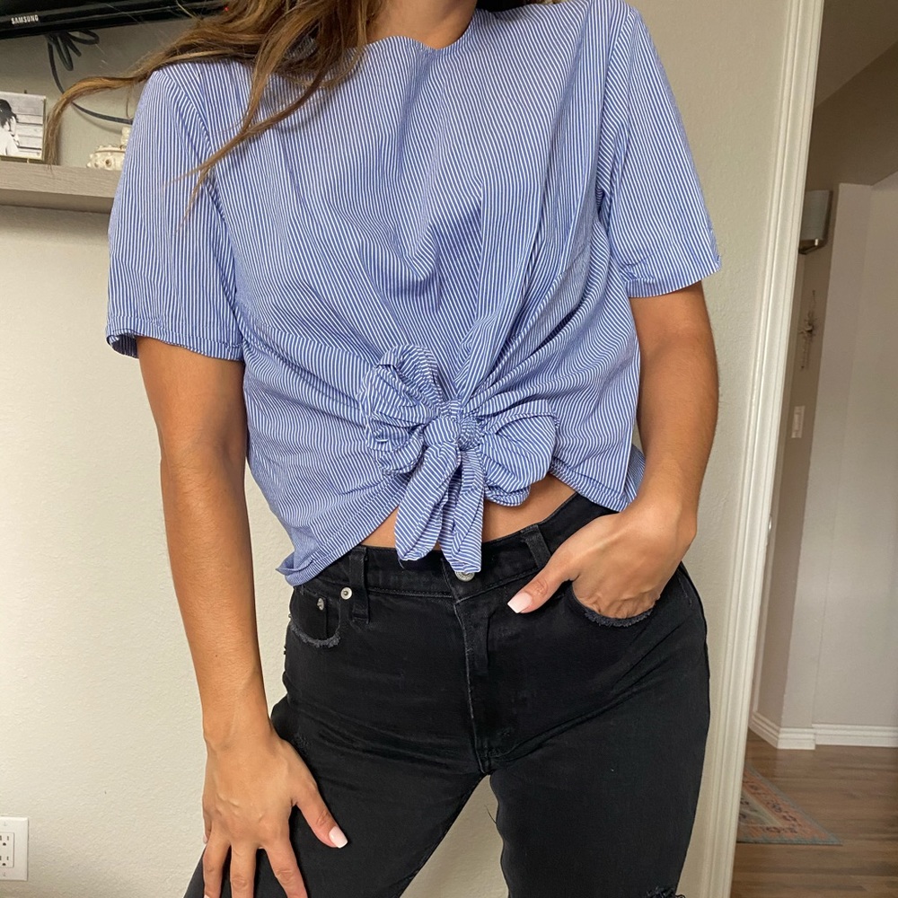 ZARA Blue striped top sz S